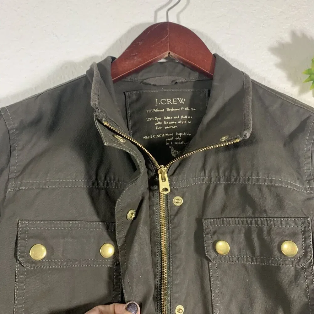 J. Crew Resin Coated Twill Field Olive Green Jacket XS Women’s